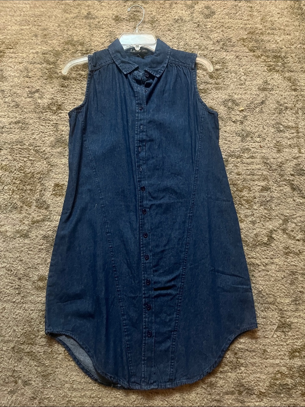 Sleeveless Dark Denim Button-Front Shirt Dress